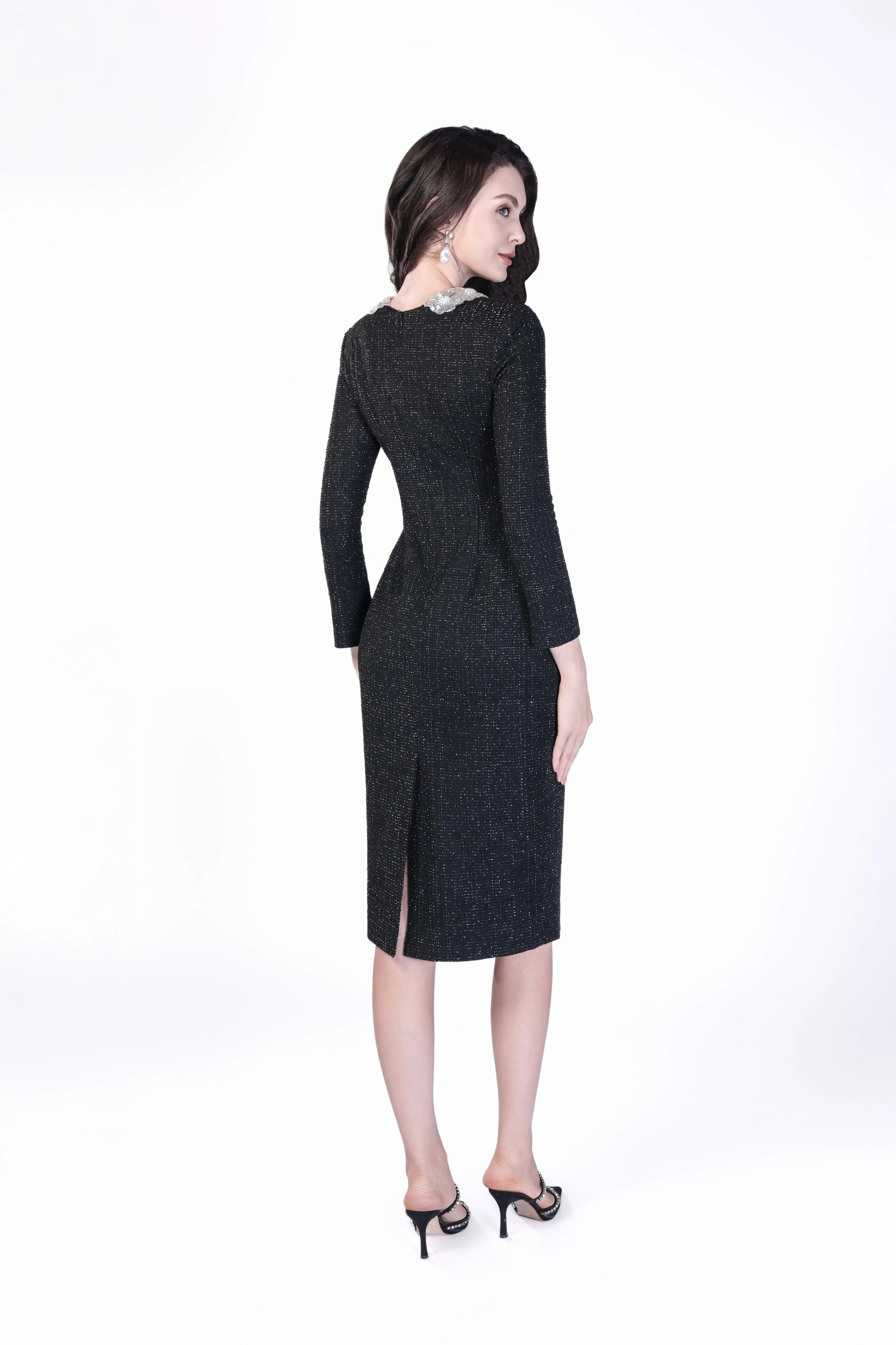 Sequined Long Dress with Collared Detail ULA
